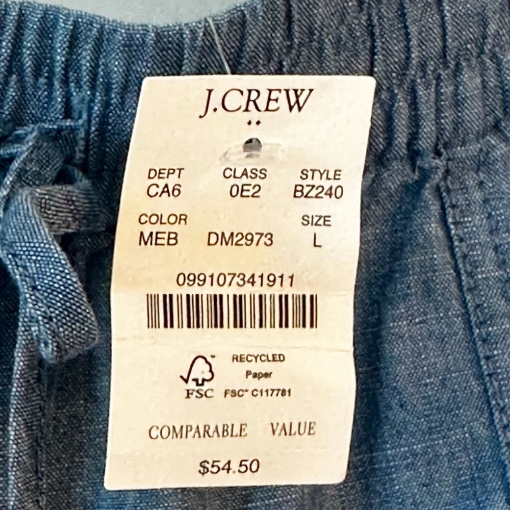 NEW J. Crew Chambray Blue Pull On Lightweight Drawstring Coastal Shorts, Large